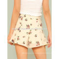 Impressão floral flare shorts fabricação atacado moda feminina vestuário (td3019b)